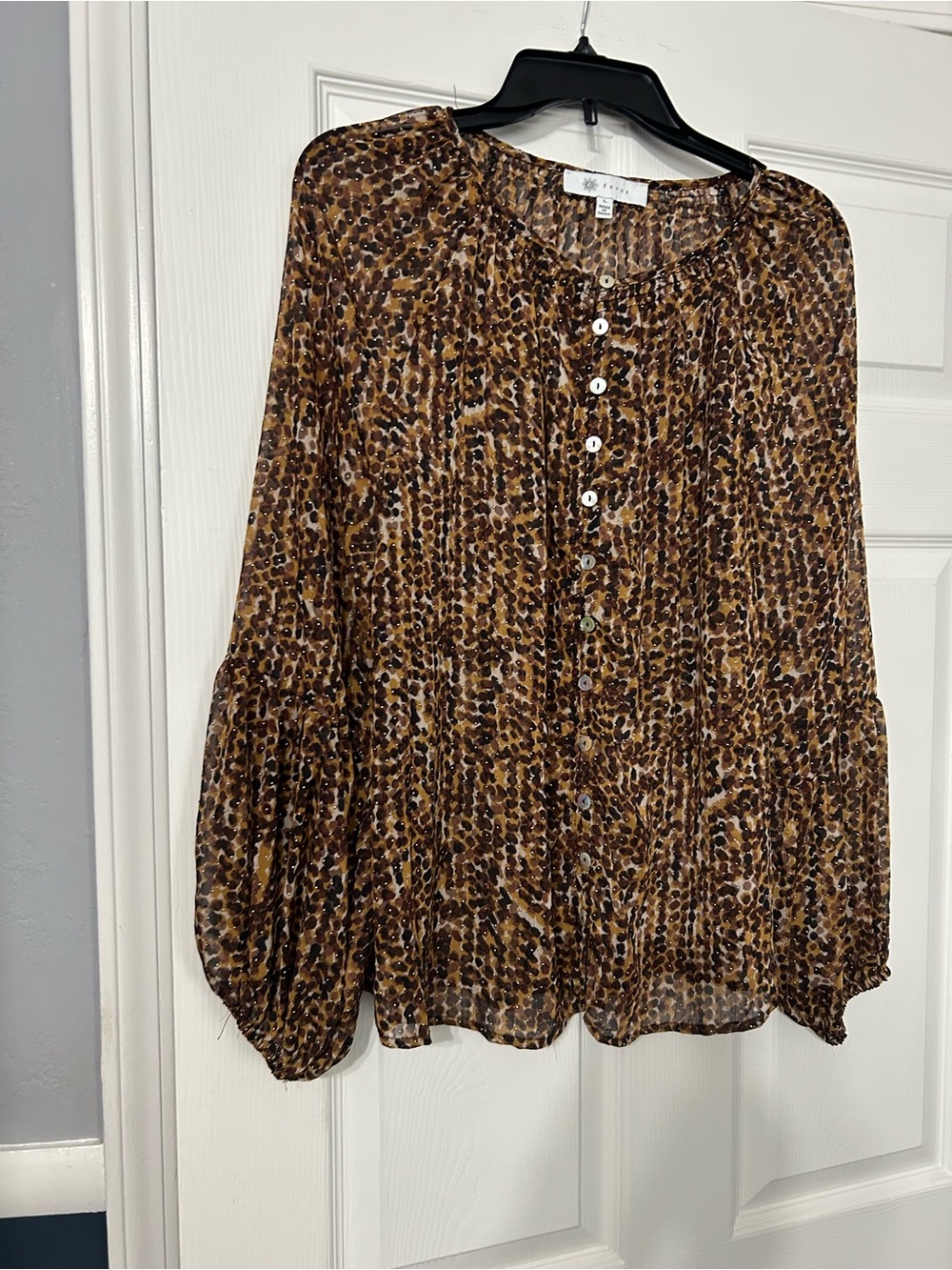 Soft Brown Printed Long-Sleeve Blouse
